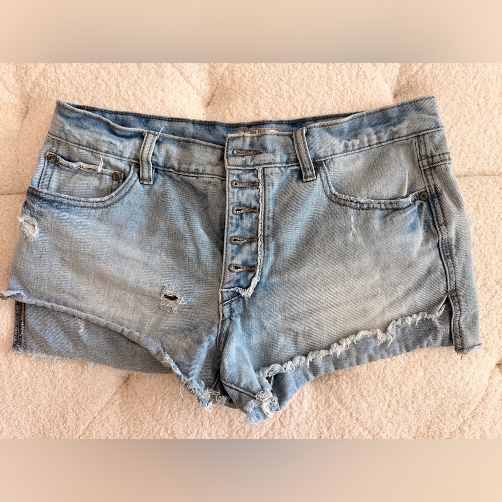 Free People Light Blue Distressed Jean Shorts